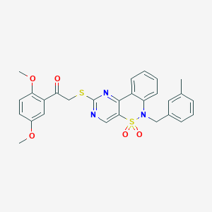 molecular formula C28H25N3O5S2 B2758972 1-(2,5-dimethoxyphenyl)-2-{[6-(3-methylbenzyl)-5,5-dioxido-6H-pyrimido[5,4-c][2,1]benzothiazin-2-yl]thio}ethanone CAS No. 932449-23-5