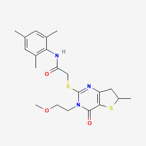 molecular formula C21H27N3O3S2 B2759008 N-mesityl-2-((3-(2-methoxyethyl)-6-methyl-4-oxo-3,4,6,7-tetrahydrothieno[3,2-d]pyrimidin-2-yl)thio)acetamide CAS No. 851410-41-8