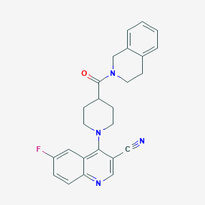 molecular formula C25H23FN4O B2759027 6-Fluoro-4-(4-(1,2,3,4-tetrahydroisoquinoline-2-carbonyl)piperidin-1-yl)quinoline-3-carbonitrile CAS No. 1226435-03-5