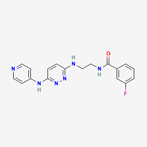molecular formula C18H17FN6O B2759031 3-氟-N-(2-((6-(吡啶-4-基氨基)吡啶并[3,2-d]嘧啶-3-基)氨基)乙基)苯甲酰胺 CAS No. 1021073-39-1