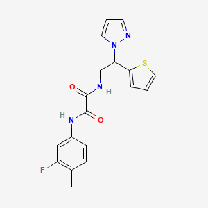 molecular formula C18H17FN4O2S B2759070 N1-(2-(1H-pyrazol-1-yl)-2-(thiophen-2-yl)ethyl)-N2-(3-fluoro-4-methylphenyl)oxalamide CAS No. 2034599-78-3