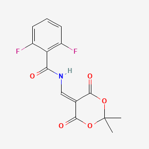 molecular formula C14H11F2NO5 B2759086 N-[(2,2-dimethyl-4,6-dioxo-1,3-dioxan-5-yliden)methyl]-2,6-difluorobenzenecarboxamide CAS No. 477885-70-4