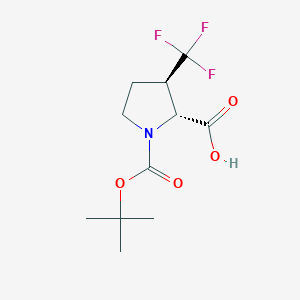 molecular formula C11H16F3NO4 B2759108 (2R,3R)-1-[(2-Methylpropan-2-yl)oxycarbonyl]-3-(trifluoromethyl)pyrrolidine-2-carboxylic acid CAS No. 2242748-37-2