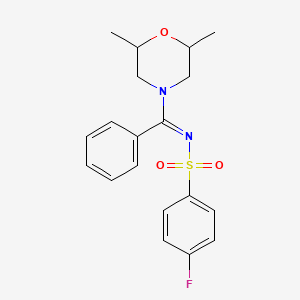 (E)-N-((2,6-dimethylmorpholino)(phenyl)methylene)-4-fluorobenzenesulfonamide