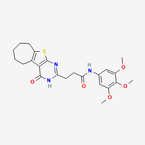 molecular formula C23H27N3O5S B2759176 3-(4-oxo-3,5,6,7,8,9-hexahydro-4H-cyclohepta[4,5]thieno[2,3-d]pyrimidin-2-yl)-N-(3,4,5-trimethoxyphenyl)propanamide CAS No. 950314-05-3