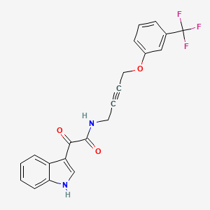 molecular formula C21H15F3N2O3 B2759184 2-(1H-吲哚-3-基)-2-氧代-N-{4-(3-(三氟甲基)苯氧基)丁-2-炸-1-基}乙酰胺 CAS No. 1421507-75-6