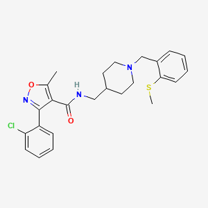 molecular formula C25H28ClN3O2S B2759222 3-(2-chlorophenyl)-5-methyl-N-((1-(2-(methylthio)benzyl)piperidin-4-yl)methyl)isoxazole-4-carboxamide CAS No. 1286726-95-1