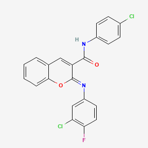 molecular formula C22H13Cl2FN2O2 B2759233 (2Z)-2-[(3-chloro-4-fluorophenyl)imino]-N-(4-chlorophenyl)-2H-chromene-3-carboxamide CAS No. 1327195-87-8
