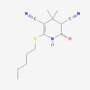 molecular formula C14H19N3OS B2759242 4,4-Dimethyl-2-oxo-6-(pentylthio)-1,2,3,4-tetrahydropyridine-3,5-dicarbonitrile CAS No. 442659-68-9