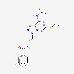molecular formula C23H34N6OS B2759250 N-{2-[6-(ethylsulfanyl)-4-[(propan-2-yl)amino]-1H-pyrazolo[3,4-d]pyrimidin-1-yl]ethyl}adamantane-1-carboxamide CAS No. 941948-67-0