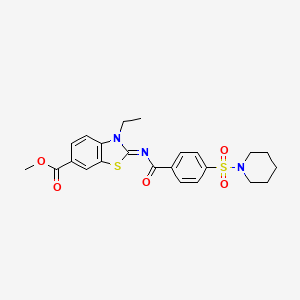 molecular formula C23H25N3O5S2 B2759254 Methyl 3-ethyl-2-(4-piperidin-1-ylsulfonylbenzoyl)imino-1,3-benzothiazole-6-carboxylate CAS No. 850909-29-4