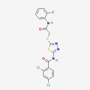 molecular formula C17H11Cl2FN4O2S2 B2759259 2,4-dichloro-N-(5-((2-((2-fluorophenyl)amino)-2-oxoethyl)thio)-1,3,4-thiadiazol-2-yl)benzamide CAS No. 392298-69-0
