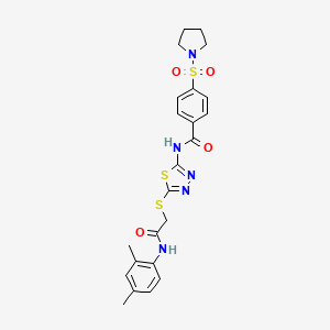 molecular formula C23H25N5O4S3 B2759264 N-(5-((2-((2,4-dimethylphenyl)amino)-2-oxoethyl)thio)-1,3,4-thiadiazol-2-yl)-4-(pyrrolidin-1-ylsulfonyl)benzamide CAS No. 392296-04-7