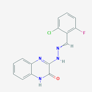 molecular formula C15H10ClFN4O B2759303 2-chloro-6-fluorobenzenecarbaldehyde N-(3-oxo-3,4-dihydro-2-quinoxalinyl)hydrazone CAS No. 338419-90-2