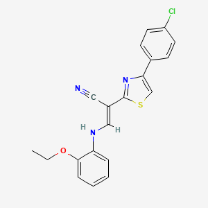 molecular formula C20H16ClN3OS B2759322 (2E)-2-[4-(4-chlorophenyl)-1,3-thiazol-2-yl]-3-[(2-ethoxyphenyl)amino]prop-2-enenitrile CAS No. 476675-90-8