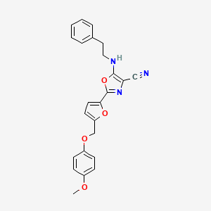 molecular formula C24H21N3O4 B2759330 2-(5-((4-甲氧基苯氧基)甲基)呋喃-2-基)-5-(苯乙基氨基)噁唑-4-碳腈 CAS No. 941969-08-0