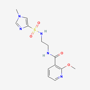 molecular formula C13H17N5O4S B2759336 2-甲氧基-N-(2-(1-甲基-1H-咪唑-4-磺酰氨基)乙基)烟酰胺 CAS No. 1795435-12-9