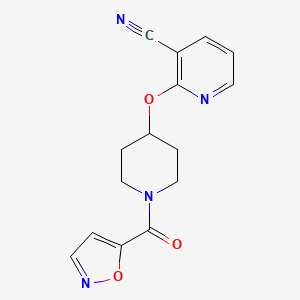 molecular formula C15H14N4O3 B2759339 2-((1-(Isoxazole-5-carbonyl)piperidin-4-yl)oxy)nicotinonitrile CAS No. 1797745-86-8