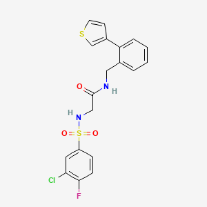 2-(3-chloro-4-fluorophenylsulfonamido)-N-(2-(thiophen-3-yl)benzyl)acetamide