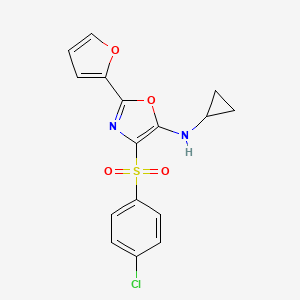 molecular formula C16H13ClN2O4S B2759373 4-((4-chlorophenyl)sulfonyl)-N-cyclopropyl-2-(furan-2-yl)oxazol-5-amine CAS No. 862794-81-8