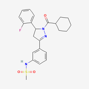 molecular formula C23H26FN3O3S B2759374 N-(3-(1-(cyclohexanecarbonyl)-5-(2-fluorophenyl)-4,5-dihydro-1H-pyrazol-3-yl)phenyl)methanesulfonamide CAS No. 851719-13-6