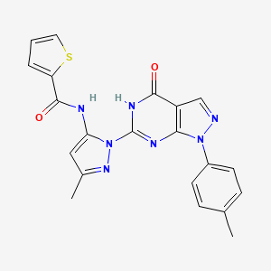 molecular formula C21H17N7O2S B2759384 N-(3-甲基-1-(4-氧代-1-(对甲苯)-4,5-二氢-1H-吡唑并[3,4-d]嘧啶-6-基)-1H-吡唑-5-基)噻吩-2-甲酰胺 CAS No. 1171496-13-1