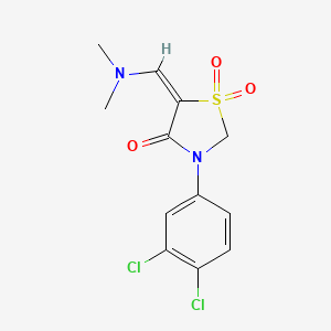 molecular formula C12H12Cl2N2O3S B2759391 3-(3,4-Dichlorophenyl)-5-[(dimethylamino)methylene]-1lambda~6~,3-thiazolane-1,1,4-trione CAS No. 338779-23-0
