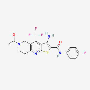 molecular formula C20H16F4N4O2S B2759445 6-acetyl-3-amino-N-(4-fluorophenyl)-4-(trifluoromethyl)-5,6,7,8-tetrahydrothieno[2,3-b][1,6]naphthyridine-2-carboxamide CAS No. 727664-47-3