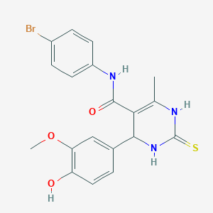 molecular formula C19H18BrN3O3S B2759450 N-(4-bromophenyl)-4-(4-hydroxy-3-methoxyphenyl)-6-methyl-2-thioxo-1,2,3,4-tetrahydropyrimidine-5-carboxamide CAS No. 416877-72-0
