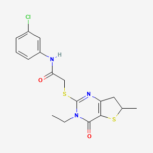 molecular formula C17H18ClN3O2S2 B2759454 N-(3-chlorophenyl)-2-[(3-ethyl-6-methyl-4-oxo-6,7-dihydrothieno[3,2-d]pyrimidin-2-yl)sulfanyl]acetamide CAS No. 851409-63-7