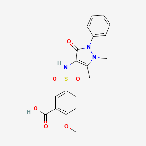 molecular formula C19H19N3O6S B2759467 5-(1,5-Dimethyl-3-oxo-2-phenyl-2,3-dihydro-1H-pyrazol-4-ylsulfamoyl)-2-methoxy-benzoic acid CAS No. 326907-75-9