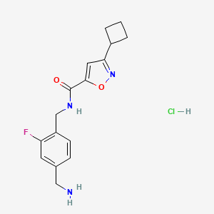 molecular formula C16H19ClFN3O2 B2759476 N-[[4-(Aminomethyl)-2-fluorophenyl]methyl]-3-cyclobutyl-1,2-oxazole-5-carboxamide;hydrochloride CAS No. 2418717-78-7