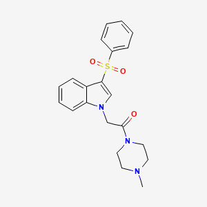 molecular formula C21H23N3O3S B2759478 1-(4-methylpiperazin-1-yl)-2-(3-(phenylsulfonyl)-1H-indol-1-yl)ethanone CAS No. 941925-05-9