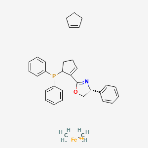 molecular formula C33H38FeNOP B2759563 Carbanide;cyclopentene;diphenyl-[2-[(4R)-4-phenyl-4,5-dihydro-1,3-oxazol-2-yl]cyclopent-2-en-1-yl]phosphane;iron(2+) CAS No. 291536-01-1