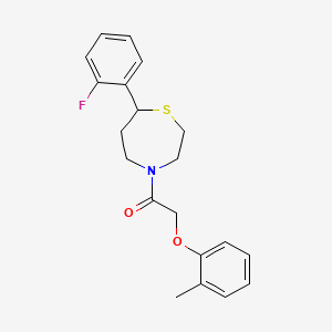molecular formula C20H22FNO2S B2759639 1-(7-(2-Fluorophenyl)-1,4-thiazepan-4-yl)-2-(o-tolyloxy)ethanone CAS No. 1705762-14-6