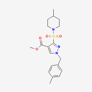 molecular formula C19H25N3O4S B2759675 methyl 1-(4-methylbenzyl)-3-((4-methylpiperidin-1-yl)sulfonyl)-1H-pyrazole-4-carboxylate CAS No. 1251630-18-8