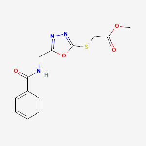 molecular formula C13H13N3O4S B2759742 Methyl 2-((5-(benzamidomethyl)-1,3,4-oxadiazol-2-yl)thio)acetate CAS No. 921130-09-8