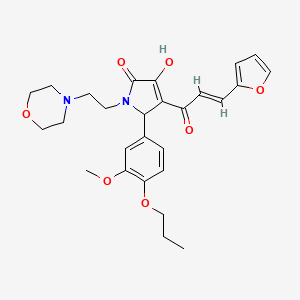 molecular formula C27H32N2O7 B2759749 (E)-4-(3-(噻吩-2-基)丙烯酰基)-3-羟基-5-(3-甲氧基-4-丙氧基苯基)-1-(2-吗啉基乙基)-1H-吡咯-2(5H)-酮 CAS No. 862315-14-8