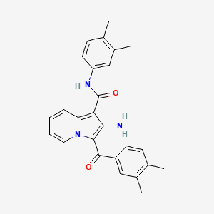 molecular formula C26H25N3O2 B2759751 2-氨基-3-(3,4-二甲基苯甲酰)-N-(3,4-二甲基苯基)吲哚啉-1-羧酰胺 CAS No. 906162-55-8