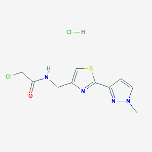 molecular formula C10H12Cl2N4OS B2759763 2-Chloro-N-[[2-(1-methylpyrazol-3-yl)-1,3-thiazol-4-yl]methyl]acetamide;hydrochloride CAS No. 2411235-50-0