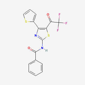 molecular formula C16H9F3N2O2S2 B2759780 N-(4-(噻吩-2-基)-5-(2,2,2-三氟乙酰)噻唑-2-基)苯甲酰胺 CAS No. 475043-45-9