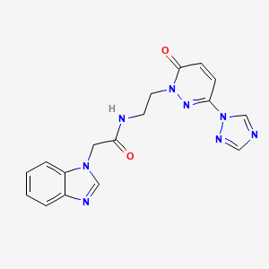 molecular formula C17H16N8O2 B2759786 2-(1H-benzo[d]imidazol-1-yl)-N-(2-(6-oxo-3-(1H-1,2,4-triazol-1-yl)pyridazin-1(6H)-yl)ethyl)acetamide CAS No. 1797966-05-2