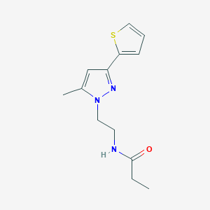 molecular formula C13H17N3OS B2759795 N-(2-(5-methyl-3-(thiophen-2-yl)-1H-pyrazol-1-yl)ethyl)propionamide CAS No. 2034633-26-4