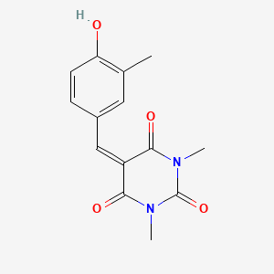 molecular formula C14H14N2O4 B2759810 5-[(4-Hydroxy-3-methylphenyl)methylidene]-1,3-dimethyl-1,3-diazinane-2,4,6-trione CAS No. 866157-62-2