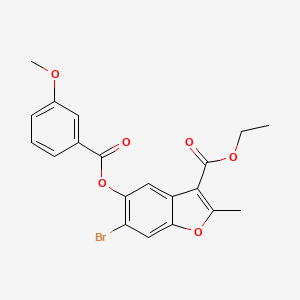 molecular formula C20H17BrO6 B2759813 6-Bromo-3-(ethoxycarbonyl)-2-methylbenzo[b]furan-5-yl 3-methoxybenzoate CAS No. 385395-01-7