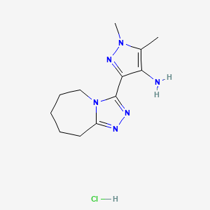 molecular formula C12H19ClN6 B2759819 1,5-Dimethyl-3-(6,7,8,9-tetrahydro-5H-[1,2,4]triazolo[4,3-a]azepin-3-yl)-1h-pyrazol-4-amine hydrochloride CAS No. 1431966-54-9
