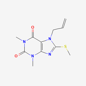 B2759831 1,3-Dimethyl-8-methylsulfanyl-7-prop-2-enylpurine-2,6-dione CAS No. 377060-31-6
