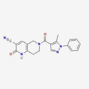 B2759837 6-(5-methyl-1-phenyl-1H-pyrazole-4-carbonyl)-2-oxo-1,2,5,6,7,8-hexahydro-1,6-naphthyridine-3-carbonitrile CAS No. 2034449-05-1
