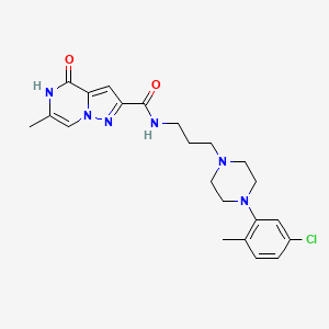 molecular formula C22H27ClN6O2 B2759838 N-{3-[4-(5-氯-2-甲基苯基)哌嗪-1-基]丙基}-6-甲基-4-氧代-4,5-二氢吡唑并[1,5-a]吡嗪-2-甲酰胺 CAS No. 1798672-72-6