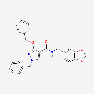 molecular formula C26H23N3O4 B2759846 N-(benzo[d][1,3]dioxol-5-ylmethyl)-1-benzyl-3-(benzyloxy)-1H-pyrazole-4-carboxamide CAS No. 1014069-77-2